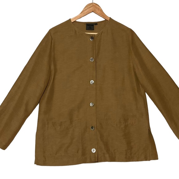 Country Road Jackets & Blazers - vtg COUNTY ROAD sz X Small Blazer Jacket Pockets Minimalist Linen Silk Gold +